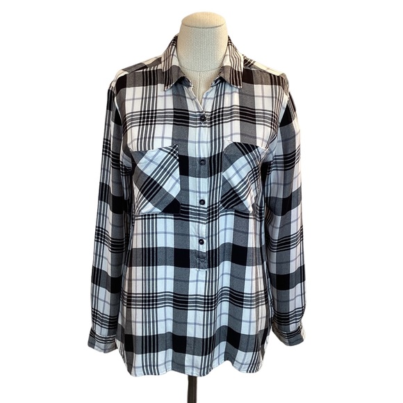 SAKS Fifth Avenue Black White Plaid Shirt - Picture 1 of 12